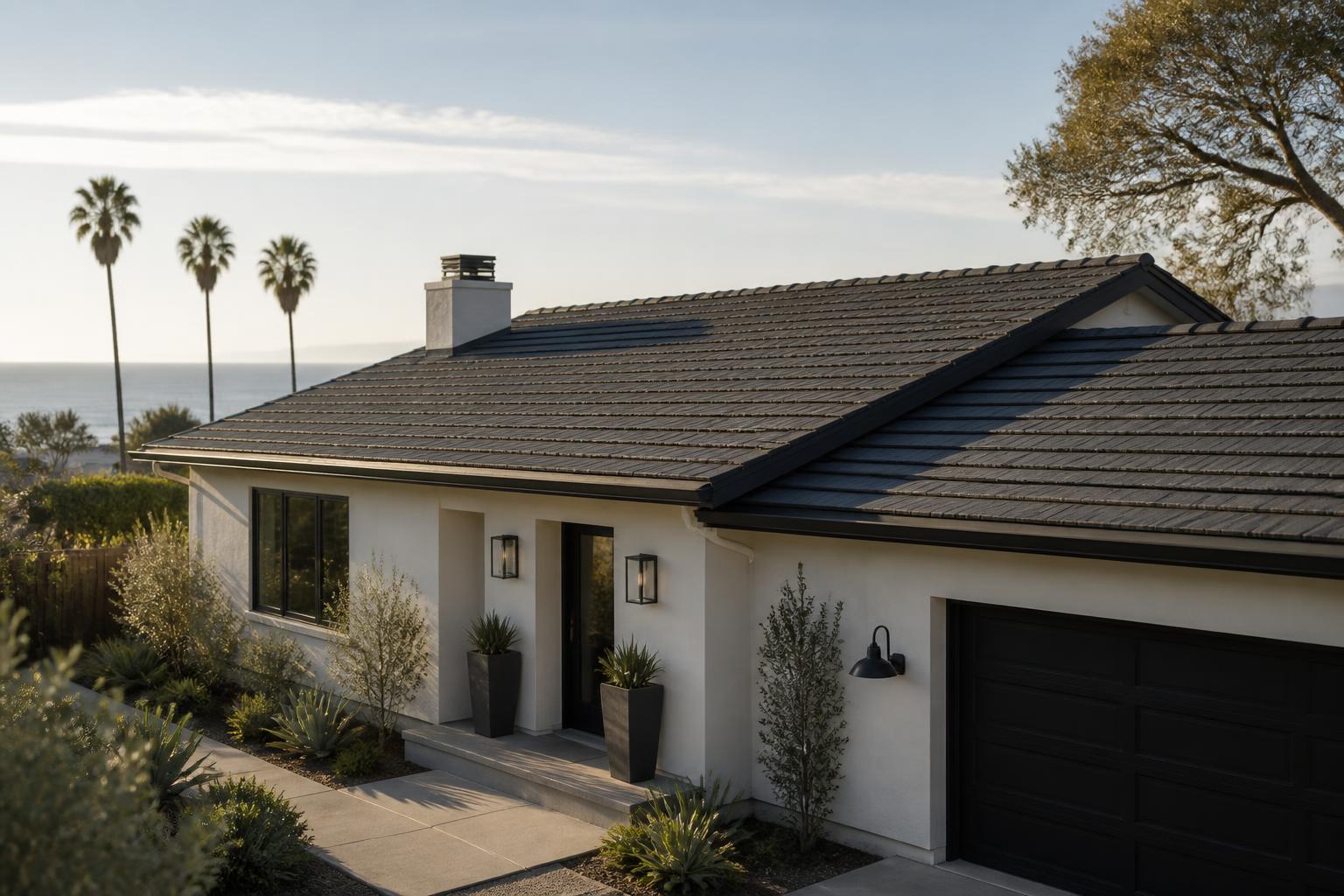Modern home with a clean repaired roofline in natural light